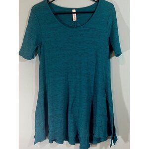 Lularoe Tunic Top Greenish Blue Short Sleeves Rounded Neck Sz XS